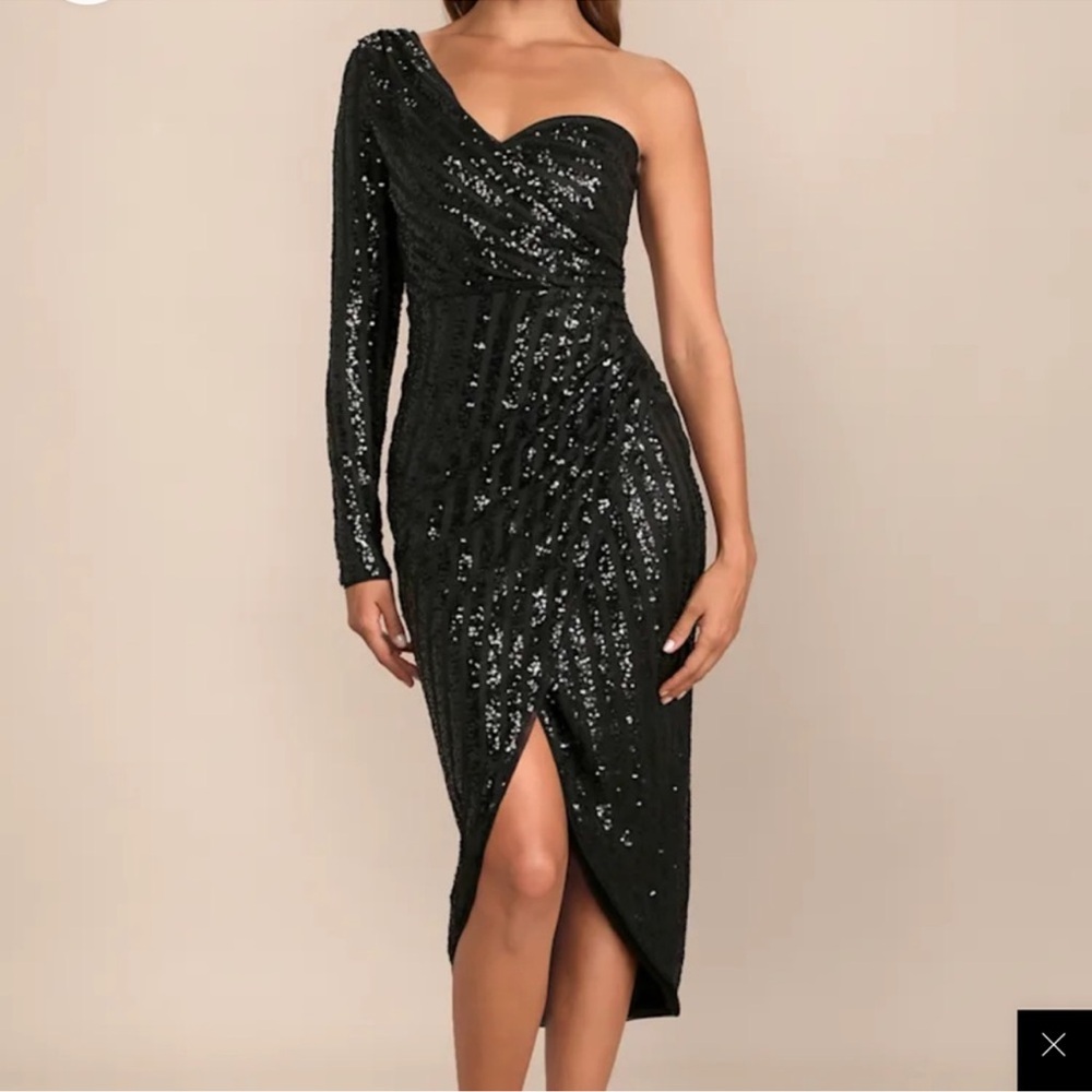 Lulu's Black Sequin One-Shoulder Dress